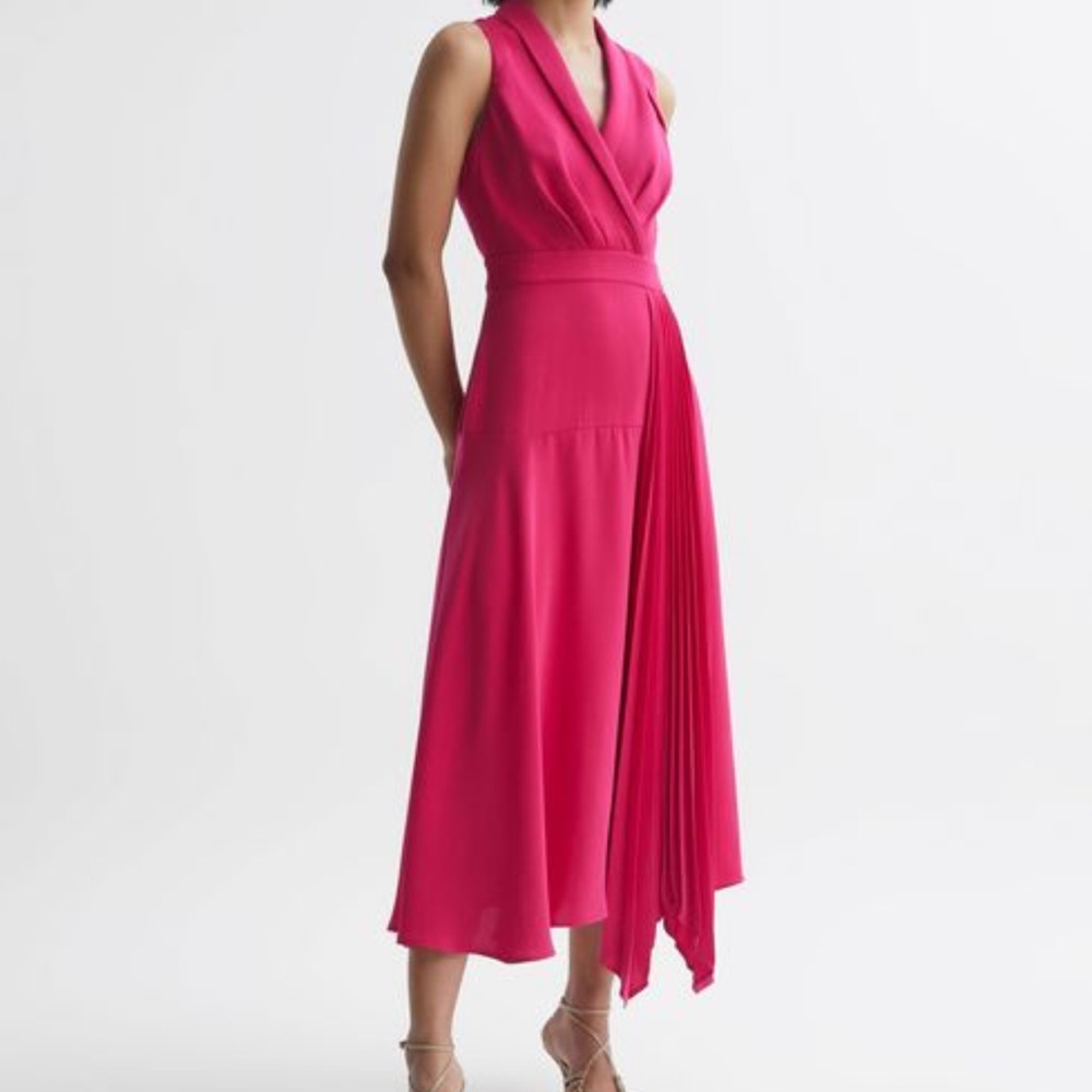 THE PINK CLAIRE MIDI DRESS IS METICULOUSLY TAILORED